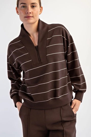 New Rae Mode V-neck Modal Striped Scuba Pullover