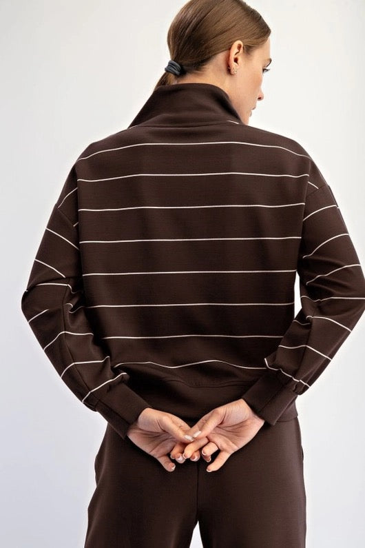 New Rae Mode V-neck Modal Striped Scuba Pullover