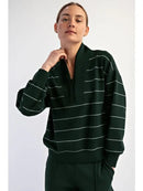 New Rae Mode V-neck Modal Striped Scuba Pullover-11