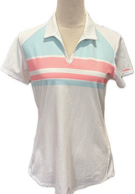 Adidas Women's White Striped Golf Polo Size M