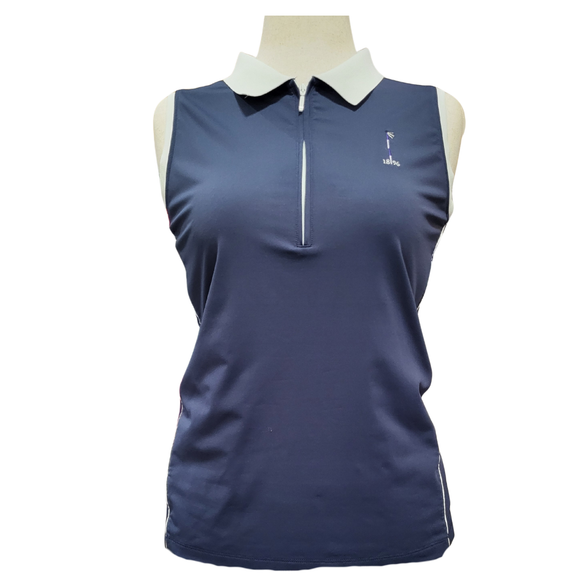 Peter Millar Navy & White Sleeveless Golf Polo w/Logo Size XL MSP$90