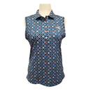 Peter Millar Women's Navy Geo Print Sleeveless Golf Polo w/ Logo Size L-1