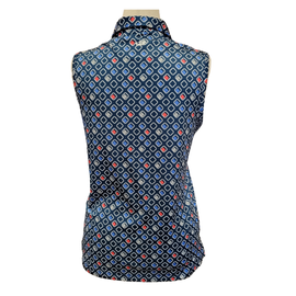 Peter Millar Women's Navy Geo Print Sleeveless Golf Polo w/ Logo Size L - 0