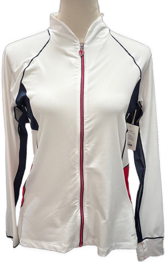 Greg Norman Women's SolarXP White Navy & Pink Full-Zip Jacket Size S