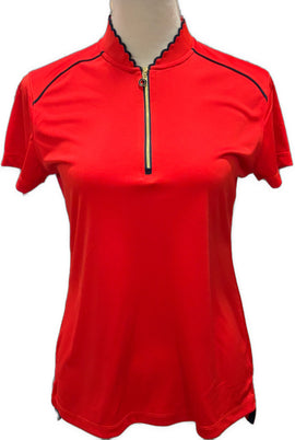 New Greg Norman Women's Red Golf Polo w/Navy Trim Size S MSP$79