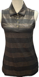 Greg Norman Women's Black & Gold Striped Sleeveless Golf Polo Size S-1
