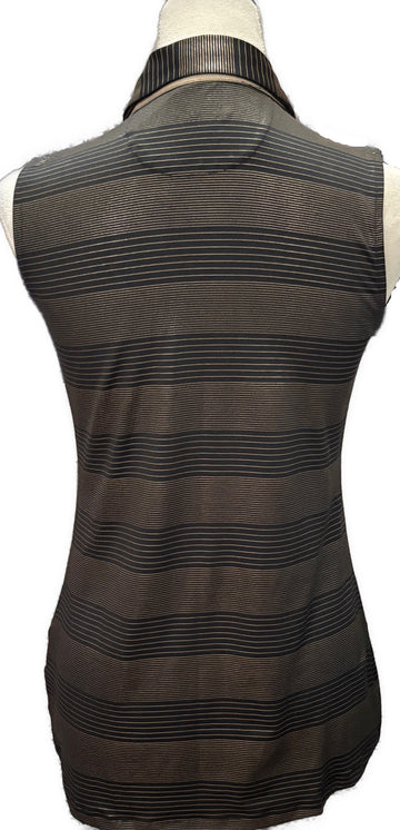 Greg Norman Women's Black & Gold Striped Sleeveless Golf Polo Size S - 0