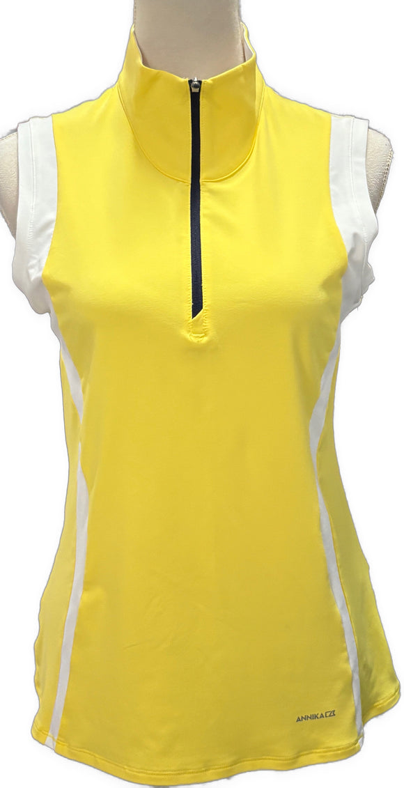 Annika by Cutter & Buck Yellow Sleeveless 1/2 Zip Golf Polo Size S