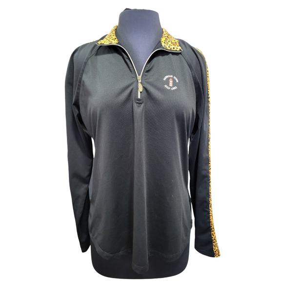 Greg Norman Women's Black & Leopard Print Pullover w/ Logo Size L