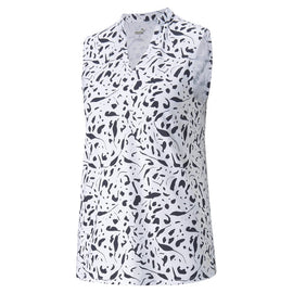 Puma Women's Cloudspun White Chelsea Print Sleeveless Golf Polo Size L