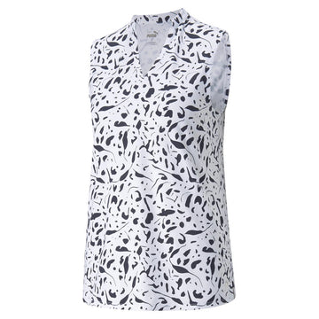 Puma Women's Cloudspun White Chelsea Print Sleeveless Golf Polo Size L