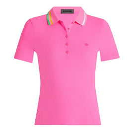 New G/Fore Women's Contrast Collar Ribbed Tech Nylon Polo Knockout Pink Size M MSP$120