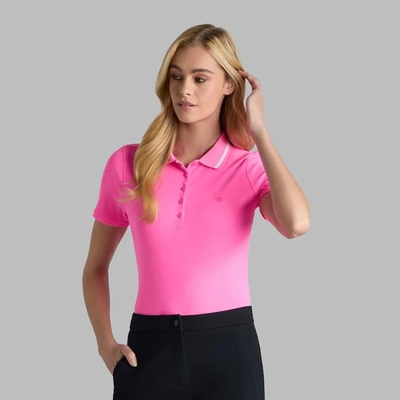 New G/Fore Women's Contrast Collar Ribbed Tech Nylon Polo Knockout Pink Size M MSP$120