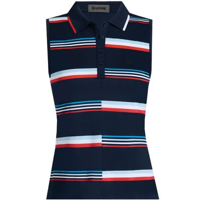 New G/Fore Women's Navy Sleeveless Engineered Stripe Golf Polo Size M MSP$110