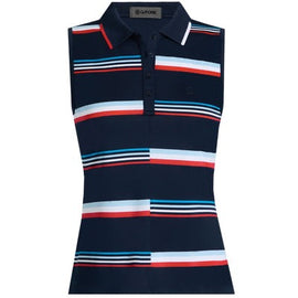 New G/Fore Women's Navy Sleeveless Engineered Stripe Golf Polo Size M MSP$110