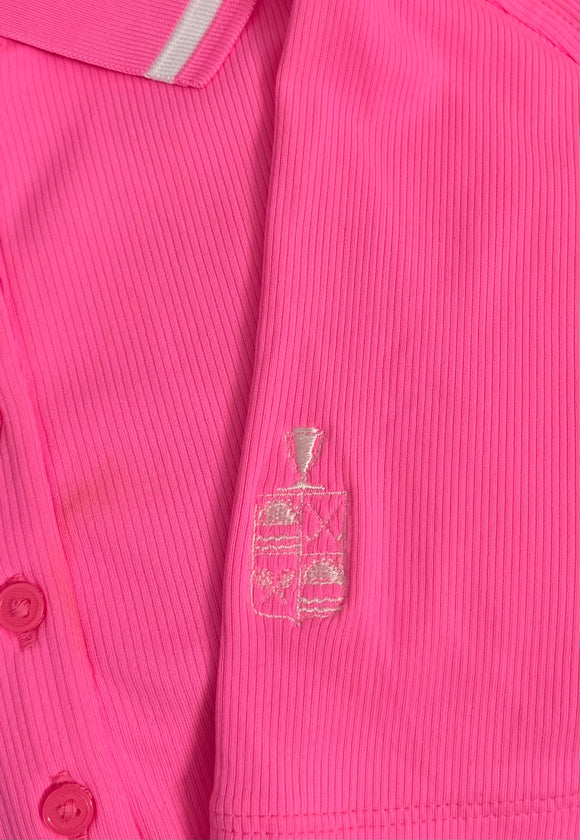 New G/Fore Women's Contrast Collar Ribbed Tech Nylon Polo Knockout Pink Size M MSP$120