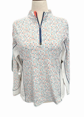 New Women's Peter Millar White w/Multicolored Print 1/4 Zip Pullover Size L MSP$110