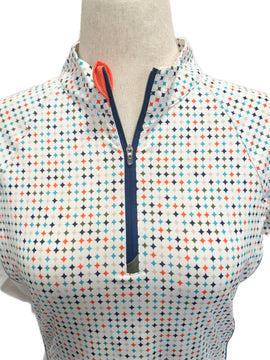 New Women's Peter Millar White w/Multicolored Print 1/4 Zip Pullover Size L MSP$110 - 0