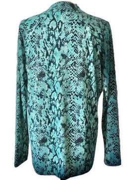 Sport Haley Teal & Back Snakeskin Print Long Sleeve Golf Top Size XL - 0