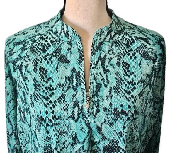 Sport Haley Teal & Back Snakeskin Print Long Sleeve Golf Top Size XL