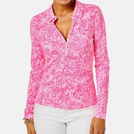 Lilly Pulitzer Reema Polo Top In Pink‎ Blossom Foxy Llama Size S MSP$98
