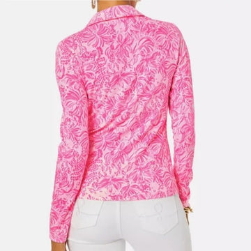 Lilly Pulitzer Reema Polo Top In Pink‎ Blossom Foxy Llama Size S MSP$98 - 0
