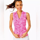 Lilly Pulitzer Luxletic Sleeveless Golf Top Pink Blossom Foxy Llama Print Size S MSP$108-1