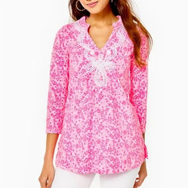 Lilly Pulitzer Kaia Knit Tunic -Pink Shandy Invest a Gator Print Size S MSP$