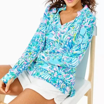 Lilly Pulitzer Cassi Popover in BLue Ibiza Cabana Cocktail Size XS MSP$128