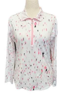 New San Soleil Long Sleeve Women Golfer Print Sun Shirt Size L MSP$110