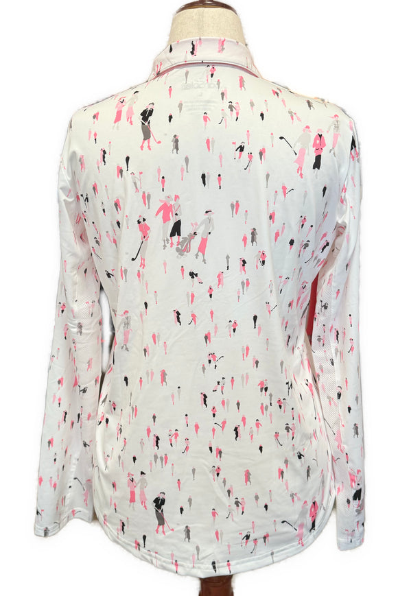 New San Soleil Long Sleeve Women Golfer Print Sun Shirt Size L MSP$110