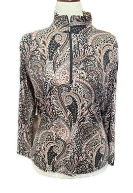Corsican Golf Women’s Black & Brown Paisley Print Pullover Size XL MSP$96