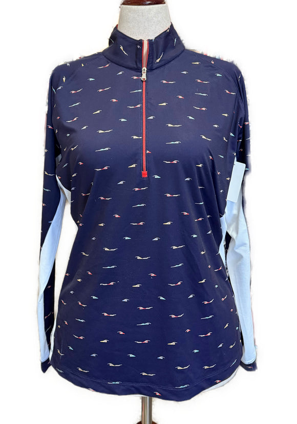 Fairway & Greene Women's Navy Swimmer Print Golf Pullover Size XL MSP$138