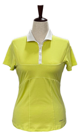 Annika by Cutter & Buck Yellow Green Golf Polo w/ White Collar Size S