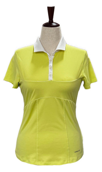 Annika by Cutter & Buck Yellow Green Golf Polo w/ White Collar Size S