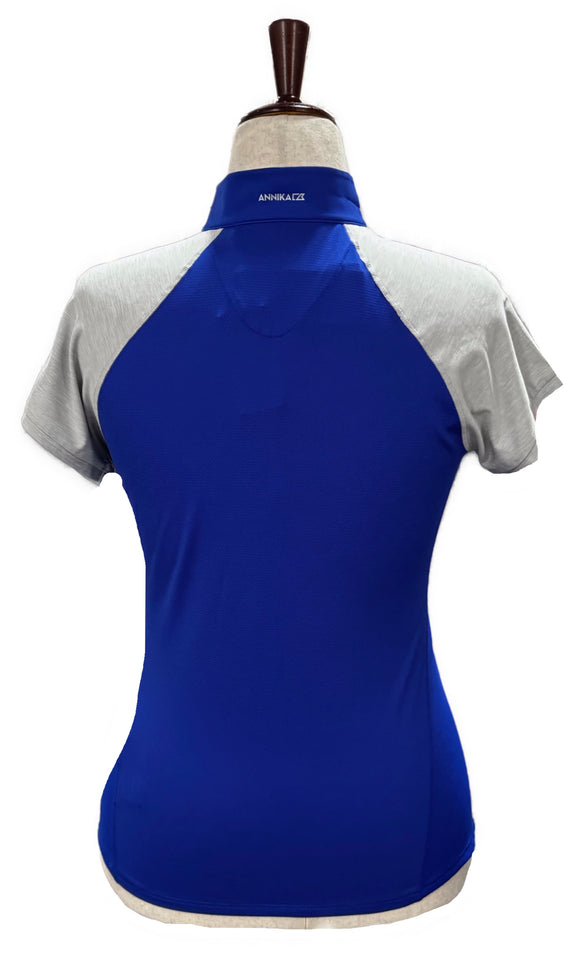 New Annika Cutter & Buck Blue & Gray Women's Short Sleeve Top w/Logo Size S MSP$92