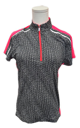 Tail Black & White Dot Polo w/ Hot Pink Accents Size S