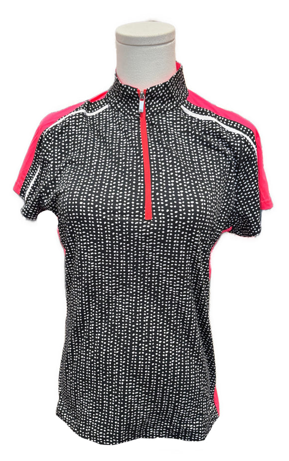 Tail Black & White Dot Polo w/ Hot Pink Accents Size S