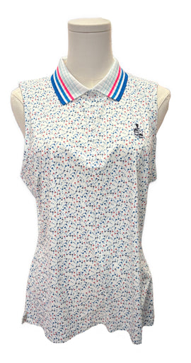 New G/Fore Women's Silky Tech Floral Sleeveless Golf Polo w/ Logo Size L MSP$110