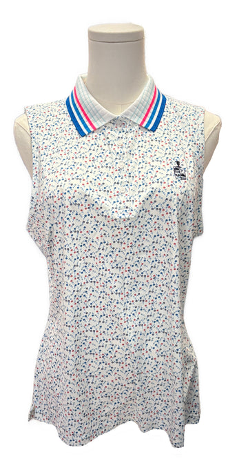 New G/Fore Women's Silky Tech Floral Sleeveless Golf Polo w/ Logo Size L MSP$110