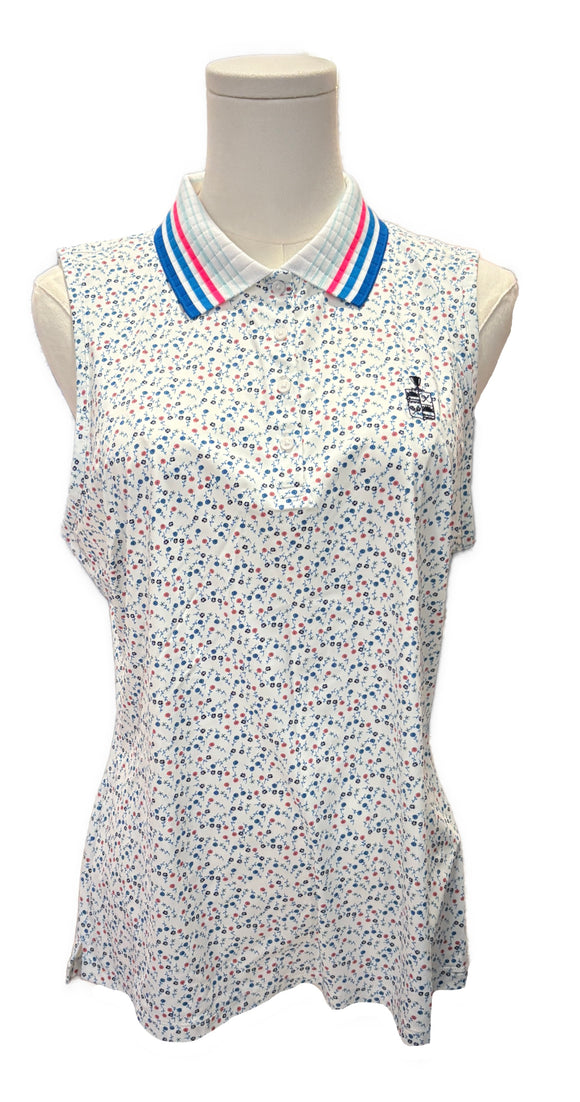 New G/Fore Women's Silky Tech Floral Sleeveless Golf Polo w/ Logo Size L MSP$110