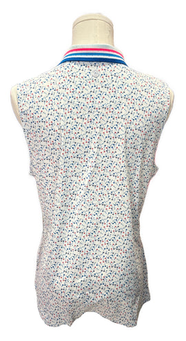 New G/Fore Women's Silky Tech Floral Sleeveless Golf Polo w/ Logo Size L MSP$110 - 0