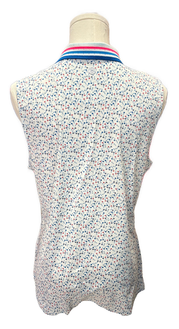 New G/Fore Women's Silky Tech Floral Sleeveless Golf Polo w/ Logo Size L MSP$110
