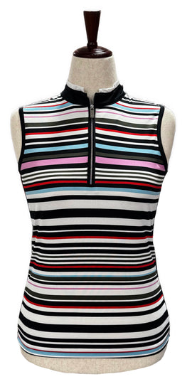 Tail Multicolored Horizontal Stripe Sleeveless Mock Golf Top Size S