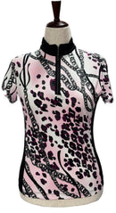 Tail Pink, Black Animal & Chain Print Mock Golf Polo Size S-1