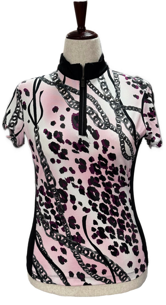 Tail Pink, Black Animal & Chain Print Mock Golf Polo Size S