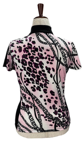 Tail Pink, Black Animal & Chain Print Mock Golf Polo Size S - 0