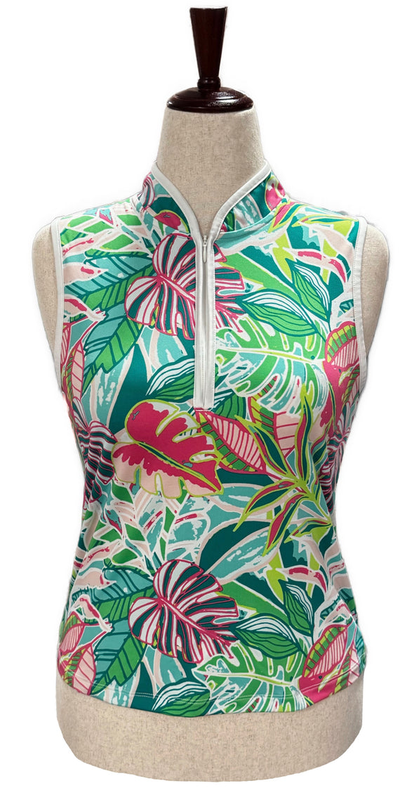 Sigrid Olsen Tropical Foliage Sleeveless Top Size M