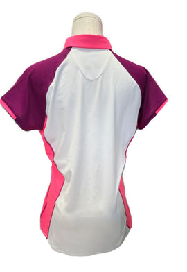 Annika by Cutter & Buck White, Hot Pink & Plum Colorblock Polo w/ Logo Size M - 0
