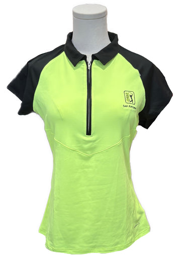 Annika by Cutter & Buck Neon Yellow & Black Colorblock Polo Size S